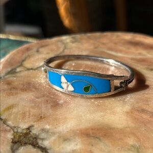 Vintage Mexican Silver and Blue Enamel Child’s Bracelet